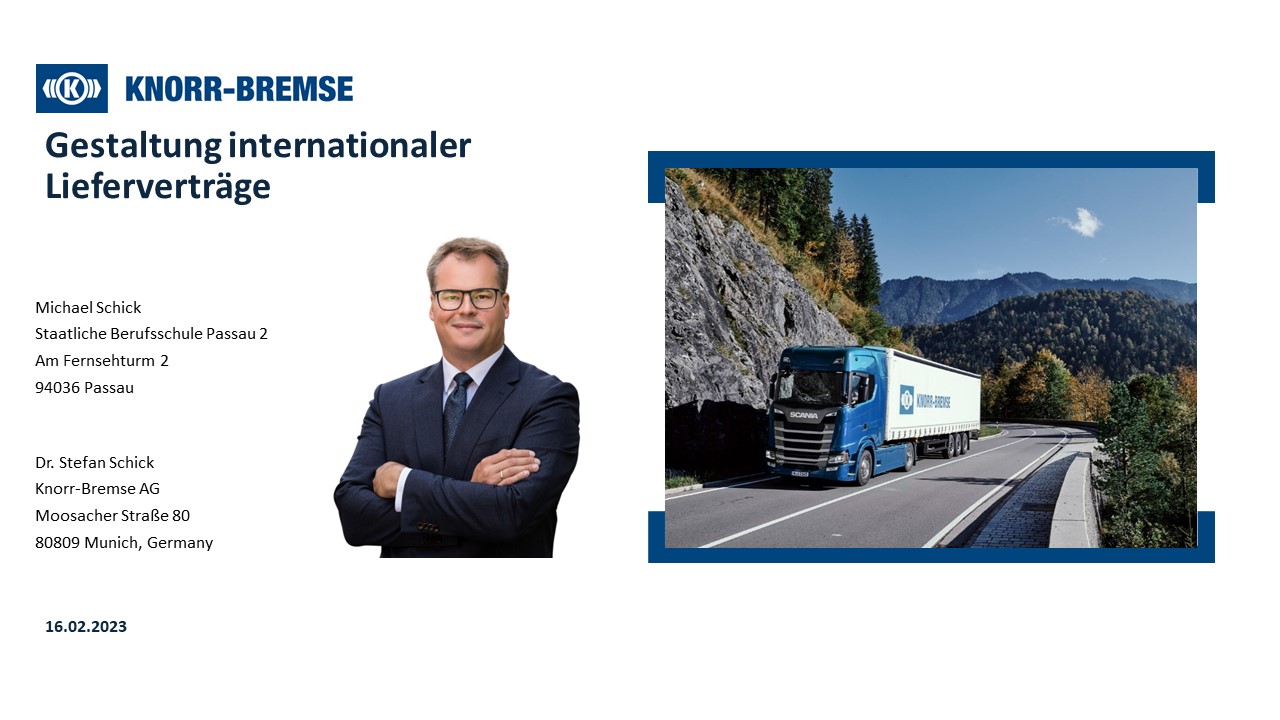 Videokonferenz mit Herrn Dr. Stefan Schick von der Knorr-Bremse AG zum Thema Kaufvertragsgestaltung Knorr Bremse AG Dr. Schick